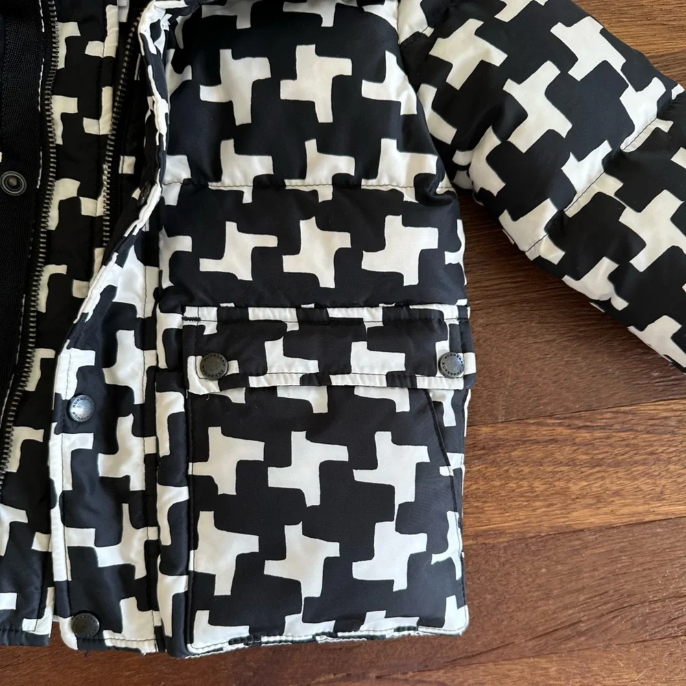Burberry Toddler Down Puffer Jacket Size 12M Black White Monogram Hood Coat